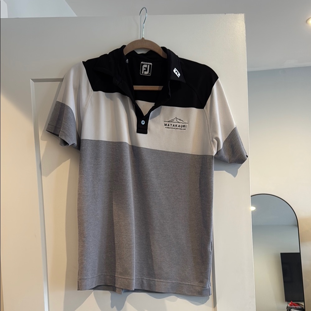 FootJoy Black and Gray Polo Shirt with Bold Color-Block Design